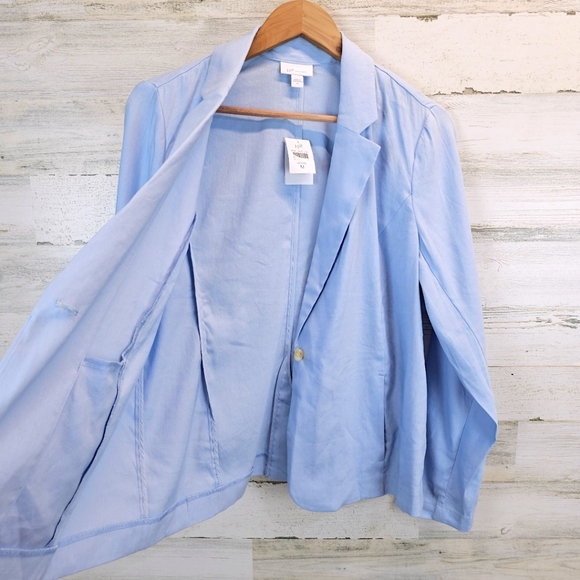 J. Jill Love Linen Blazer M Light Blue Soft Tailored Jacket Pastel Minimalism - Picture 7 of 15
